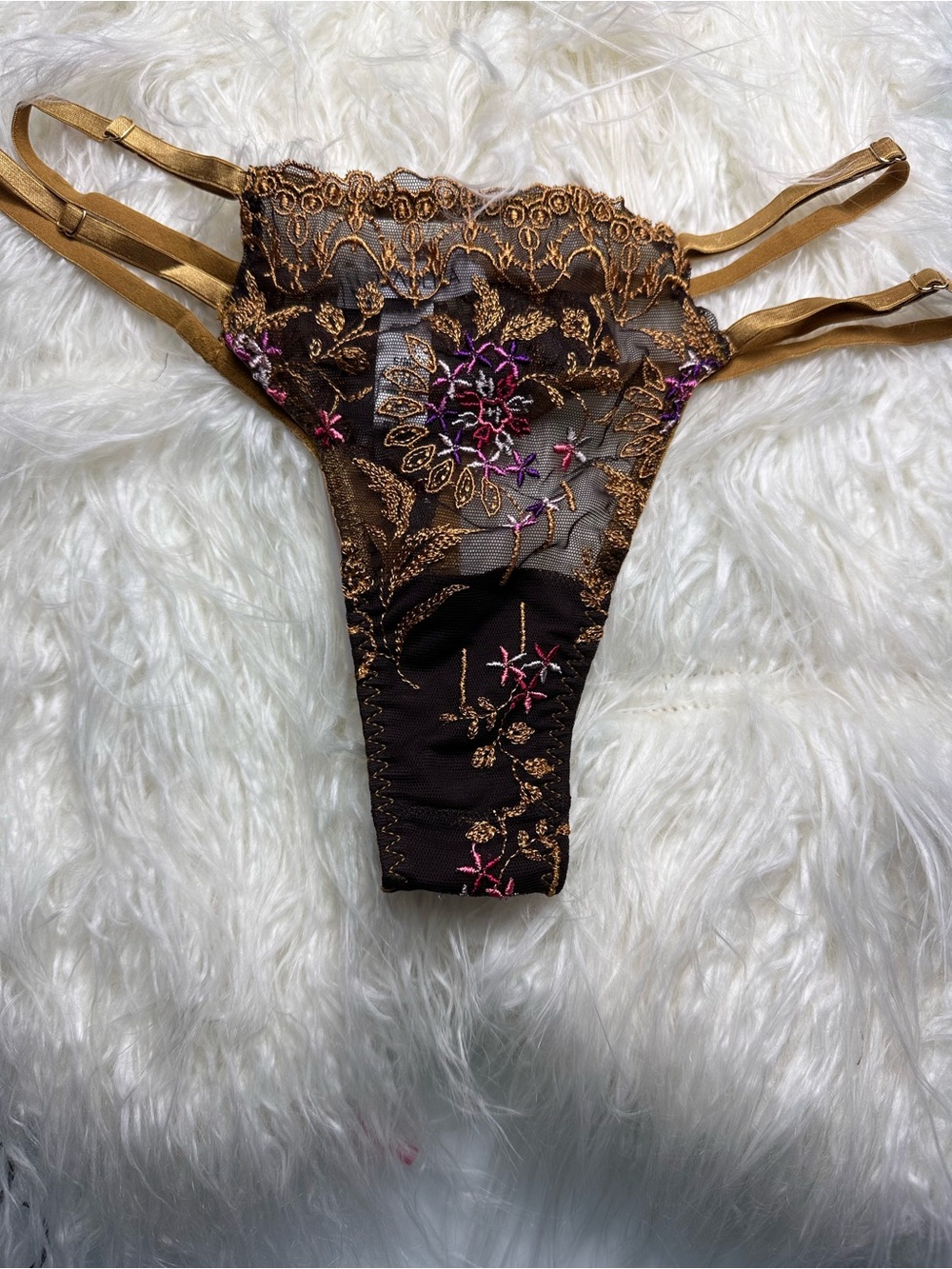NWT Cosabella Ushuaya 32F Bra M/L Thong Lingerie Set Copper Italian Lace - Picture 10 of 13